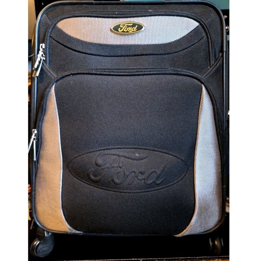Ford Rolling Luggage Suitcase Medium Black Grey Spinner All Over Ford Branding
